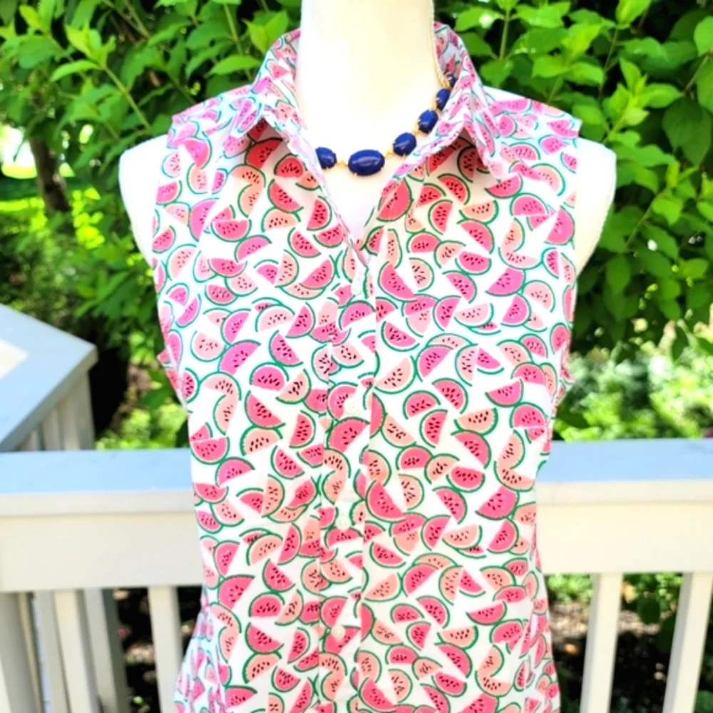 New! J. Crew size Small S sleeveless button-up cotton top watermelon NWT